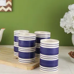 VarEesha Indigo Blue Ceramic Tumblers (200 ml) - Set of 4-image-66