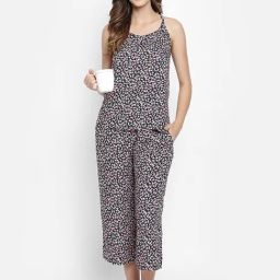 Clovia Multicolor Floral Print Cami Top With Capris-image-64