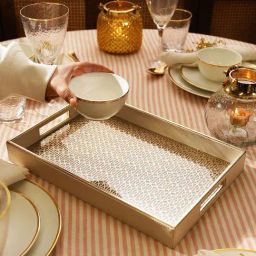 Pure Home and Living Beige Faux Leather Laser Cut Rectangular Small Tray-image-44