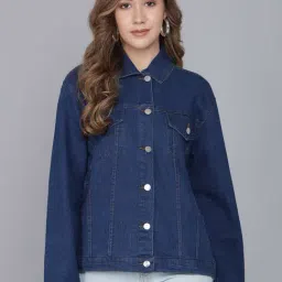 Kotty Dark Blue Shirt Collar Denim Jacket-picture-14