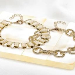 OOMPH Golden Tone Broad & Loop Link Chain Bracelet for Women - Set of 2-image-87