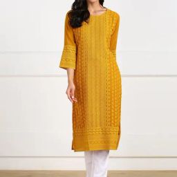 SWAGG INDIA Yellow Embroidered Straight Kurta-image-54