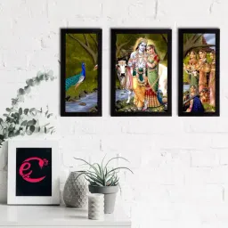 eCraftIndia Set of 3 Radha Krishna Satin Matt Texture UV Art Painting-29