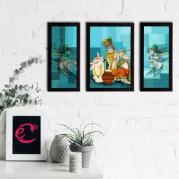 eCraftIndia Set of 3 Lord Krishna Satin Matt Texture UV Art Painting-image-91