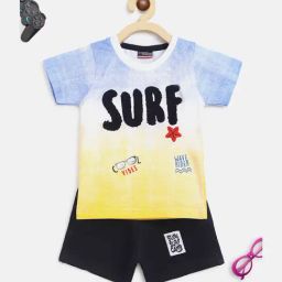 Li'l Tomatoes Kids Blue & Black Printed T-Shirt with Shorts-image-15