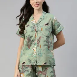 Divena Green Cotton Printed Shirt & Shorts Set-image-92