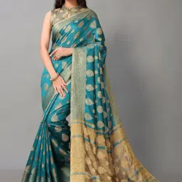 Satrani Green Cotton Silk Woven Saree With Unstitched Blouse-image-55