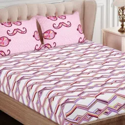 SEJ by Nisha Gupta Abstract Pink 160 TC Cotton Double Bed Sheet with 2 Pillow Covers-image-23
