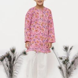 Little Bansi Pink & White Floral 1 Kurta + 1 Pyjamas-picture-4