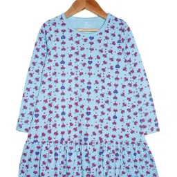 Kiddopanti Kids Aqua Blue Printed Full Sleeves Dress-image-58