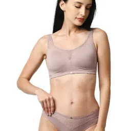 Soie Light Brown Padded Non-Wired Full Coverage Bra & Panty Set-74