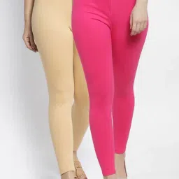Gracit Pink & Skin Mid Rise Leggings - Pack Of 2-image-60