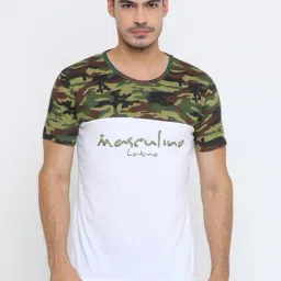 Masculino Latino White Cotton Regular Fit Camouflage T-Shirt-23