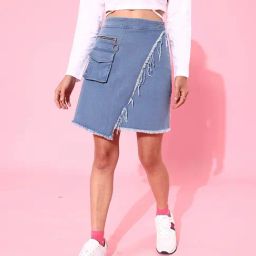 DOLCE CRUDO Light Blue Denim Wrap Mini Skirt-picture-47