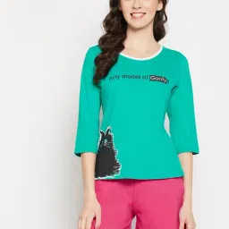 Clovia Green & Pink Printed Top With Shorts-picture-24