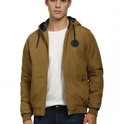 Louis Philippe Brown Cotton Regular Fit Logo Printed Hooded Jacket-image-67