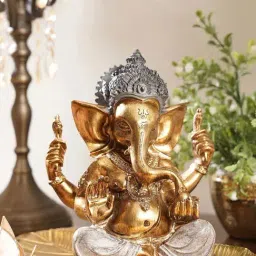 Pure Home and Living Brown & Gold Plastic Sitting Ganesha Sculpture-image-80