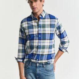 GANT Men Button-Down Archieve Oxford Checked Cotton Blue Shirt-9
