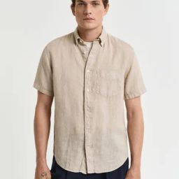 GANT Men Button-Down Regular Garment Dyed Linen Casual Beige Shirt-image-99