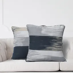 SWAYAM Grey & Black Set of 2 Abstract Square Cushion Covers-6