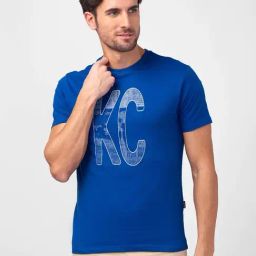 Kenneth Cole Indigo Blue Slim Fit Printed Crew T-Shirt-image-22