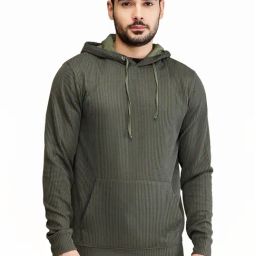 Being Human Dark Green Regular Fit Self Pattern Hooded Sweatshirt-9