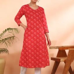 Maaesa Red Rayon Floral Kurta-image-109