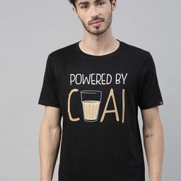 Bushirt Men Black Printed Round Neck Cotton Pure Cotton T-shirt-image-75