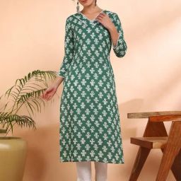 Maaesa Green Cotton Floral Kurta-picture-18