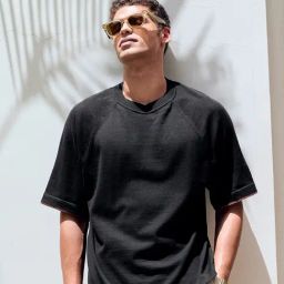 Andamen Monsoon Black Cotton Relaxed Fit Solid T-Shirt-image-85