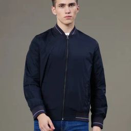Red Tape Navy Charcoal Grey Nylon Regular Fit Solid Reversible Jacket-5