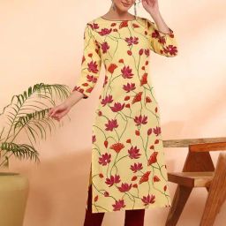 Maaesa Yellow Rayon Floral Kurta-picture-18