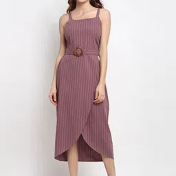 Gipsy Women Purple Striped Georgette Cotton Midi Dress-image-54