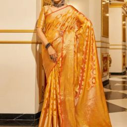 Saree Mall Yellow Organza Self Saree with Blouse Piece-picture-26