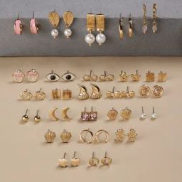 Zaveri Pearls Set of 25 Gold Tone Classy Contemporary Studs Drops & Semi Hoops Earring-ZPFK16688-image-11