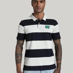 Puma White & Blue Cotton Regular Fit Striped Sports Polo-image-84