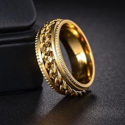 MEENAZ Men Stainless Steel Gold-Plated Band Finger Ring-image-100