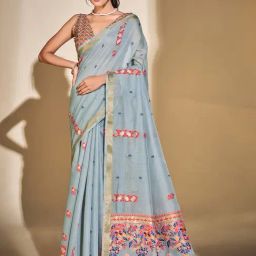 Saree Mall Turquoise Woven Sarees With Unstitched Blouse-image-12
