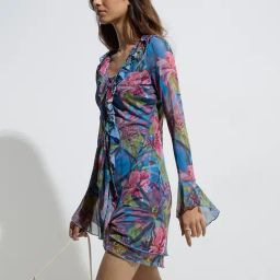 Nuon by Westside Teal Floral Design Bodycon Dress-image-5