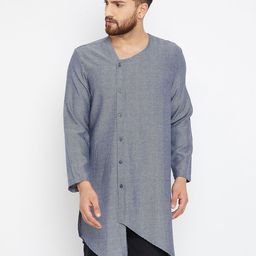 even Men Grey Solid Straight Angrakha Kurta-16