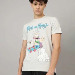Free Authority Rick & Morty Light Grey Regular Fit Cotton Crew T-Shirt-image-99