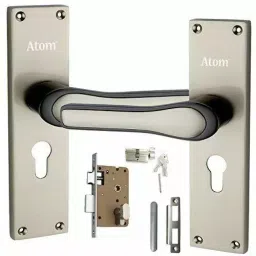 Atom Zinc Alloy Silver Door Handle Lock Set, MH-O43-CY-SS-OSK-10