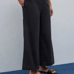 Utsa by Westside Black Textured High-Rise Cotton Palazzos-image-5