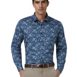 Van Heusen Blue Cotton Slim Fit Printed Shirt-image-47