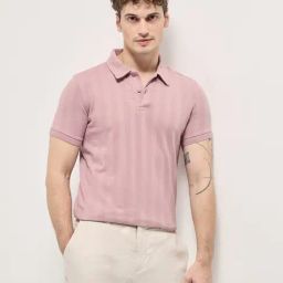 The Bear House Pink Cotton Regular fit Textured Polo Shirt-image-96