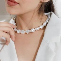 ToniQ Gold-Plated White Baroque Choker Necklace for Women-91