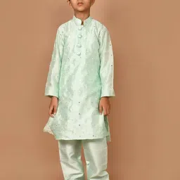 LilPicks Kids Sea Green Embellished Full Sleeves Kurta with Pyjamas-image-66