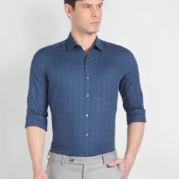 Arrow Blue Cotton Slim Fit Checks Shirt-picture-13