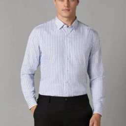 Louis Philippe Blue Slim Fit Striped Shirt-image-76