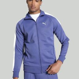 Puma Blue Regular Fit Colour-Block Sports Jacket-image-60